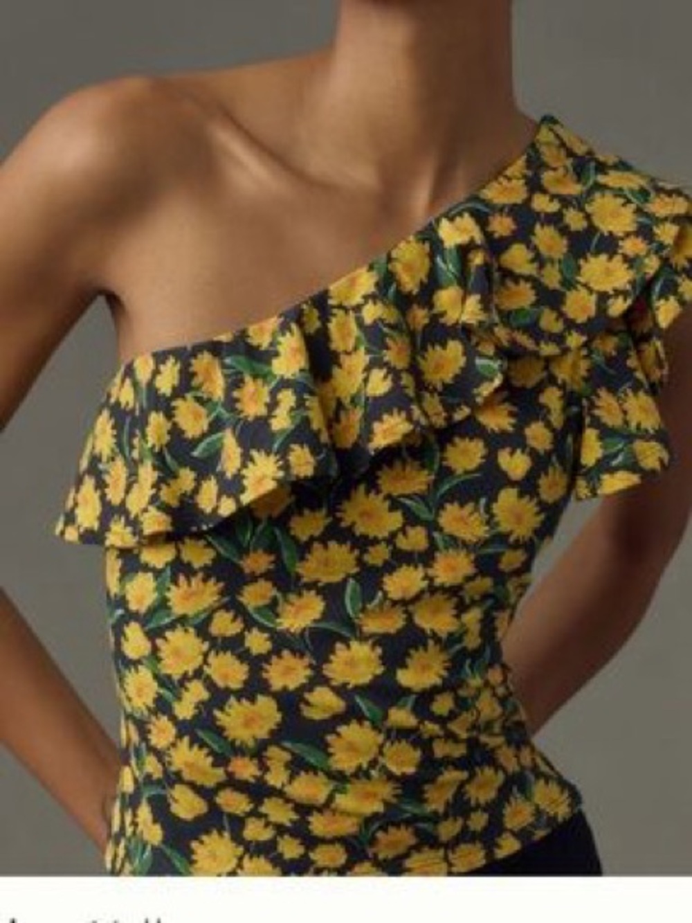 Maeve One-Shoulder Ruffle Floral Top in Yellow